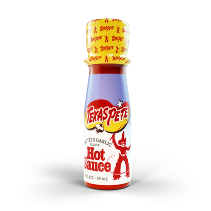 2oz bottle of Texas Pete sauteed garlic hot sauce