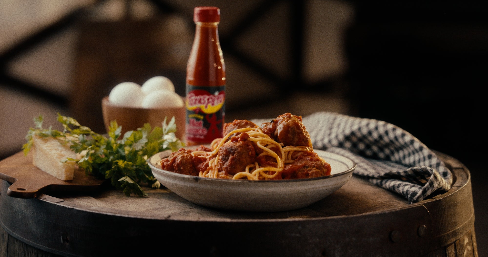Fiery Spaghetti & Meatballs with Texas Pete® Hotter Hot Sauce